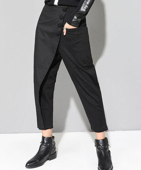 Asymmetric Button Wrap Pants